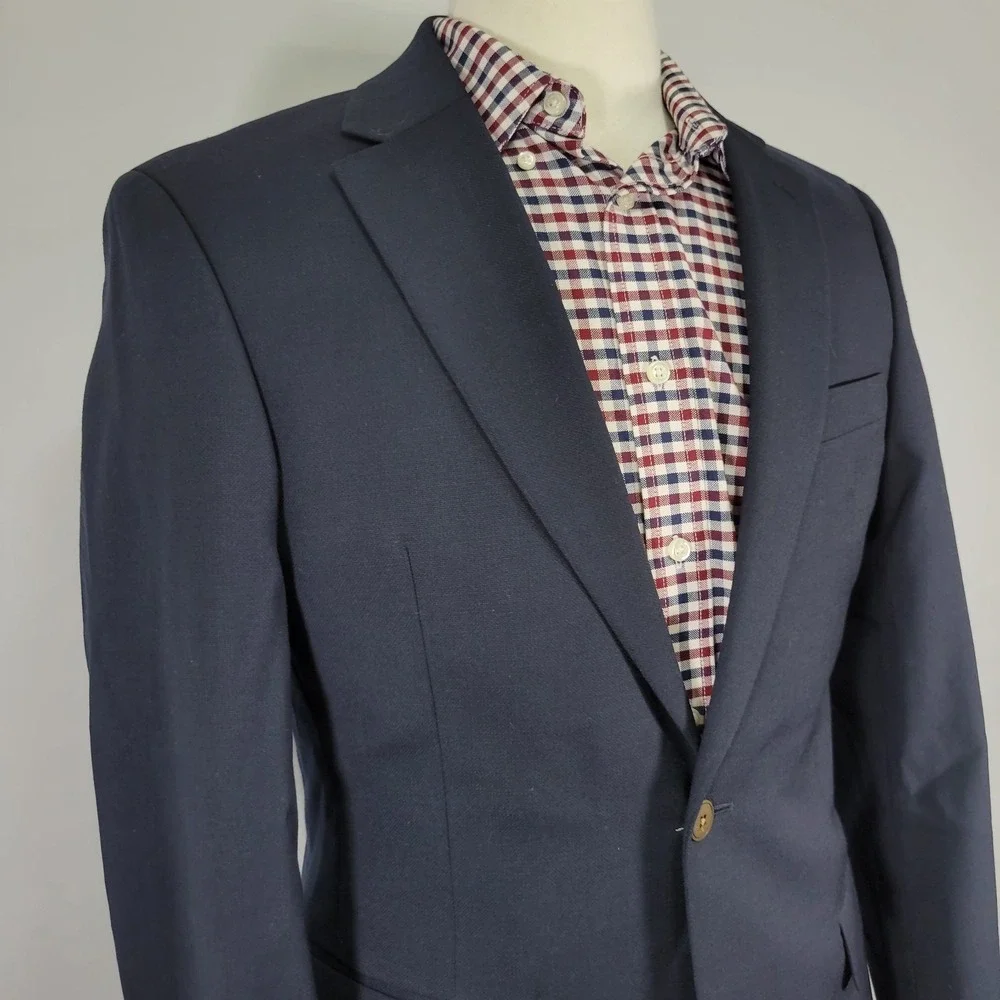 Tommy Hilfiger Men's‎ Sport Coat Blazer Two Button Navy Blue Wool Polyester 38R